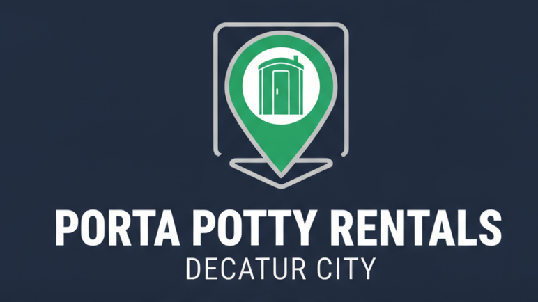 Modern emerald green porta potty rental logo with checkmark and location pin.
